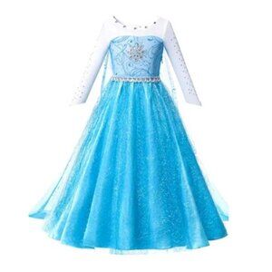 NEW NNJXD Elsa Ice Princess Frozen Dress Up Costume Gown Train Dress 130 7 8 9